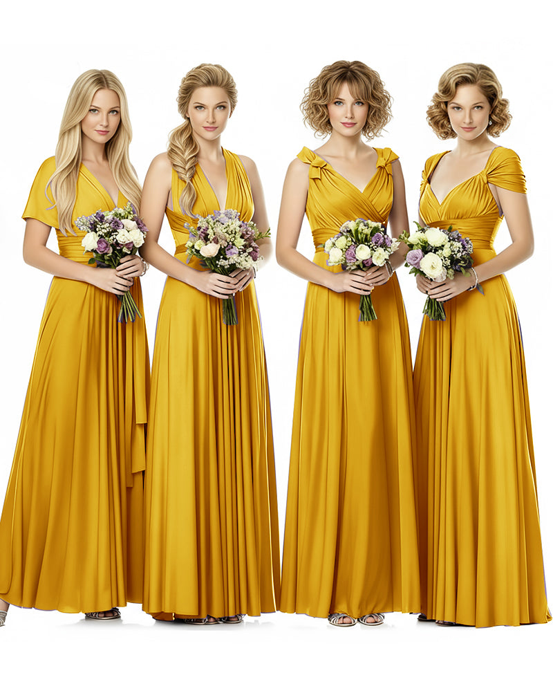 Convertible Wrap Maxi Infinity Dress With Pockets Regular Plus size Wedding Bridal Party Bridemaids Gownmustard yellow 