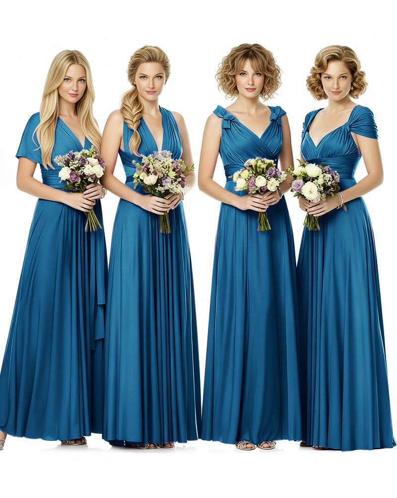Convertible Wrap Maxi Infinity Dress With Pockets Regular Plus size Wedding Bridal Party Bridemaids Gownpeacock blue 