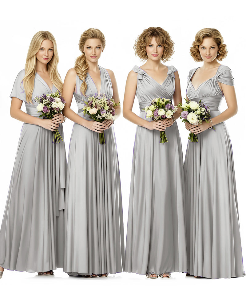 Convertible Wrap Maxi Infinity Dress With Pockets Regular Plus size Wedding Bridal Party Bridemaids Gownsilver 