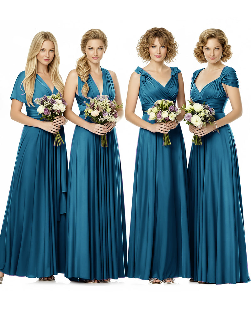 Convertible Wrap Maxi Infinity Dress With Pockets Regular Plus size Wedding Bridal Party Bridemaids Gownteal blue 