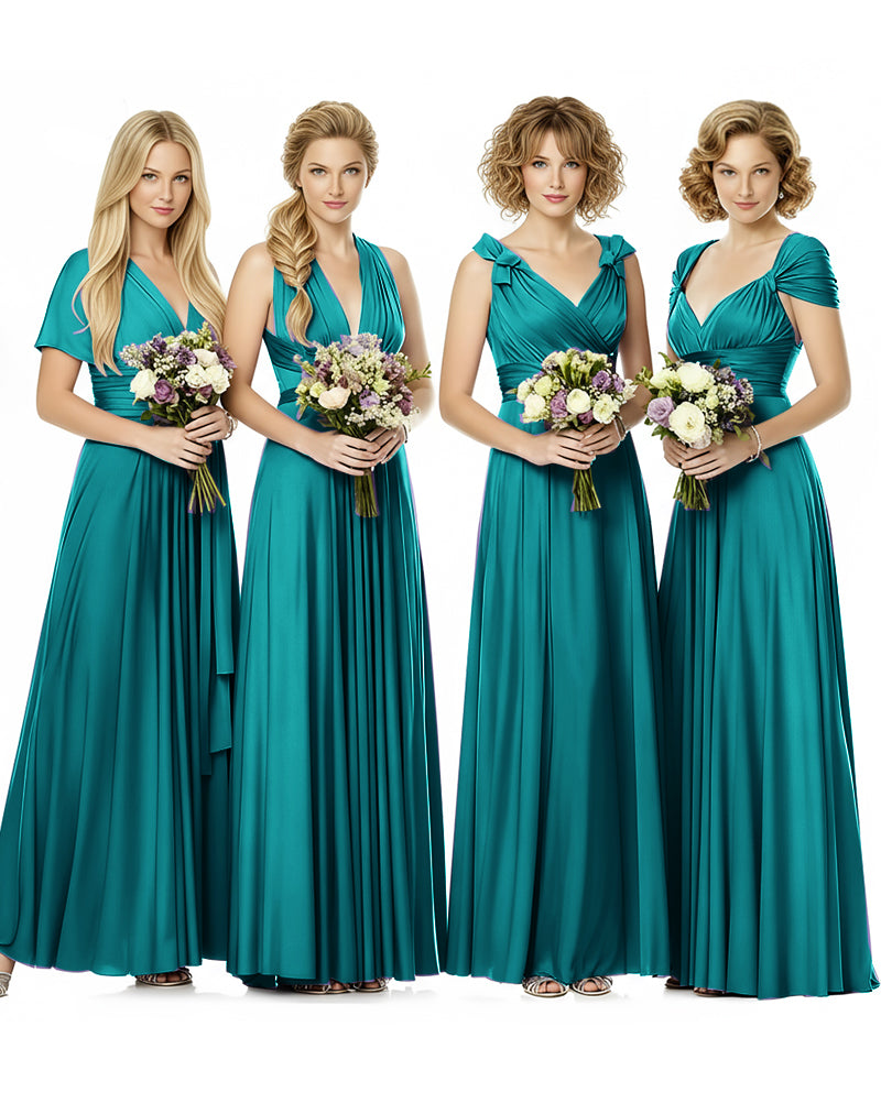 Convertible Wrap Maxi Infinity Dress With Pockets Regular Plus size Wedding Bridal Party Bridemaids Gownteal green 