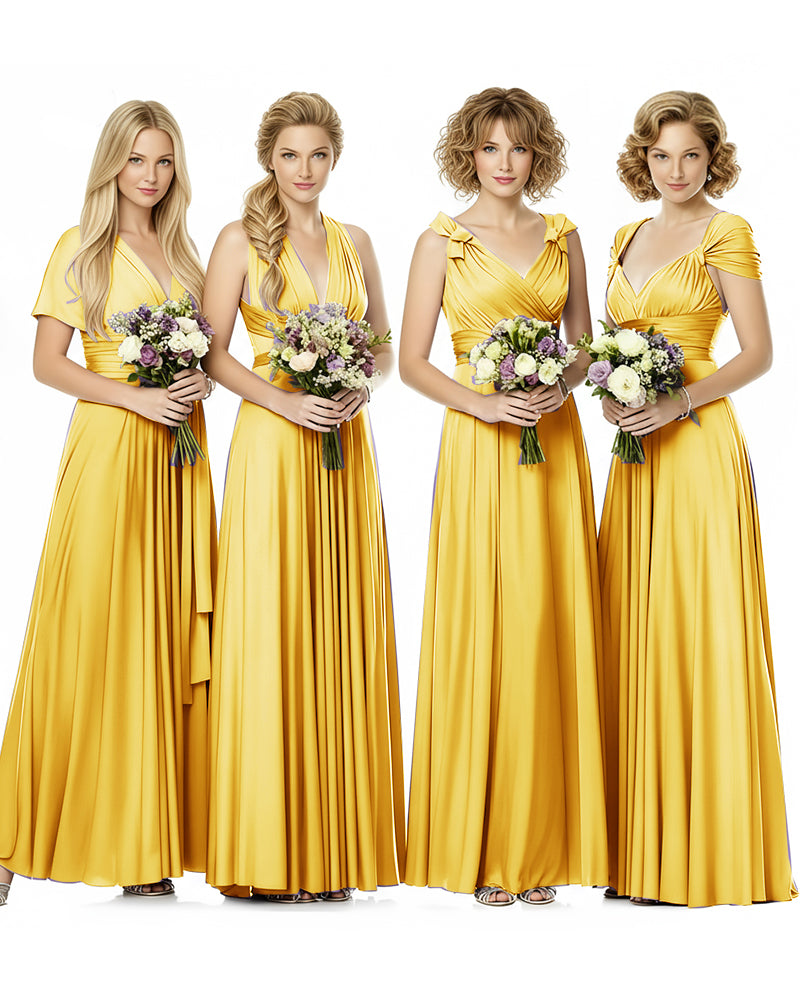 Convertible Wrap Maxi Infinity Dress With Pockets Regular Plus size Wedding Bridal Party Bridemaids Gownyellow 