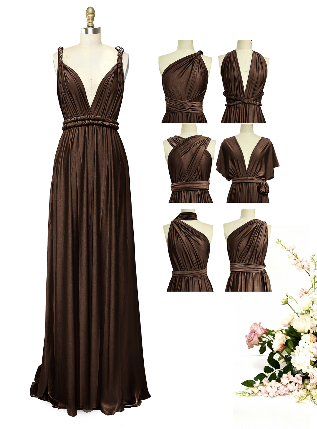 Convertible Maxi Infinity Dress With Pockets Regular Plus size Wedding Bridal Party Bridemaids Gown