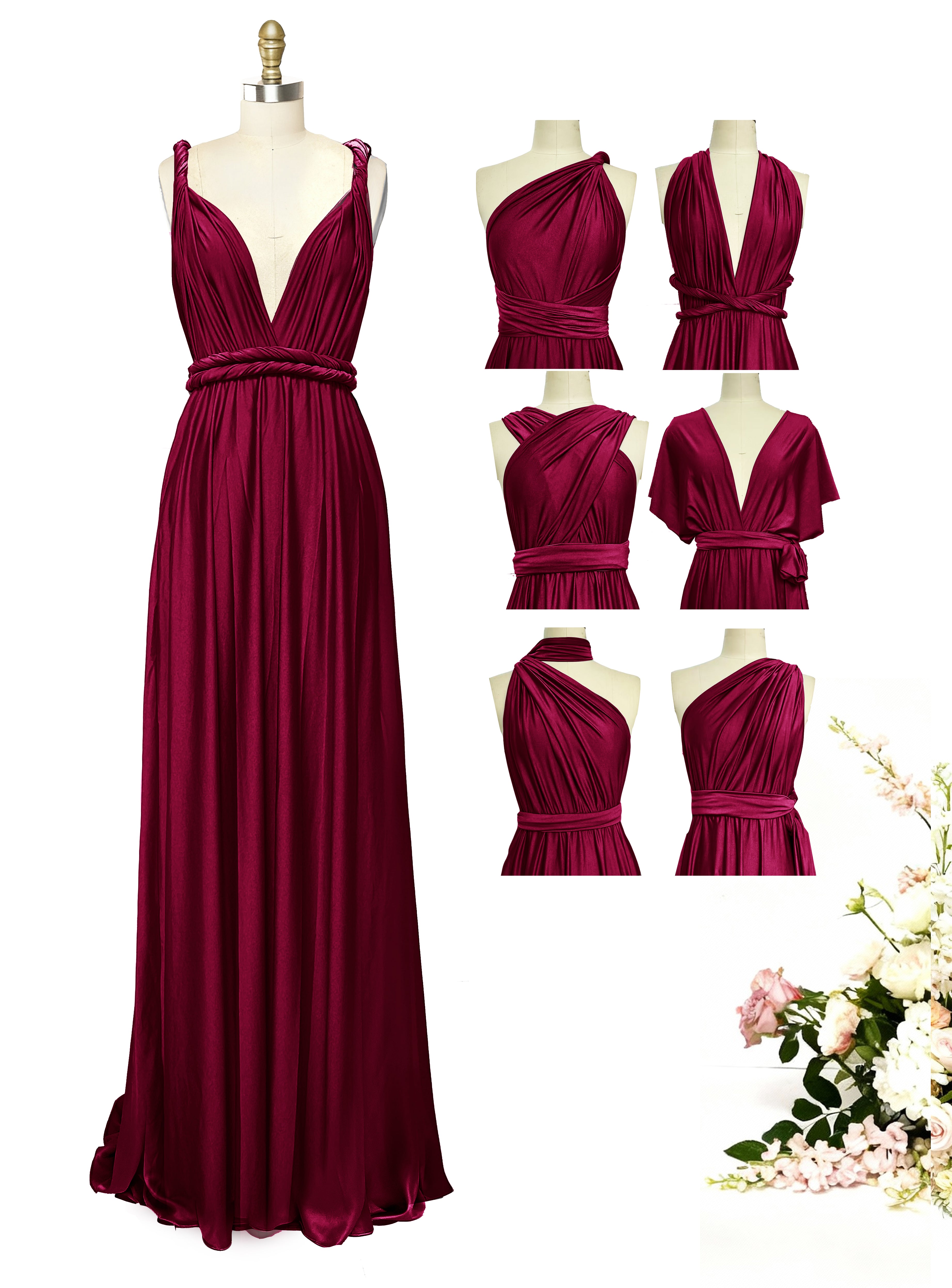 Multiway Bridesmaid Maxi Infinity Dress with Pockets Regular Plus size Wedding Bridal Party Bridemaids Gown