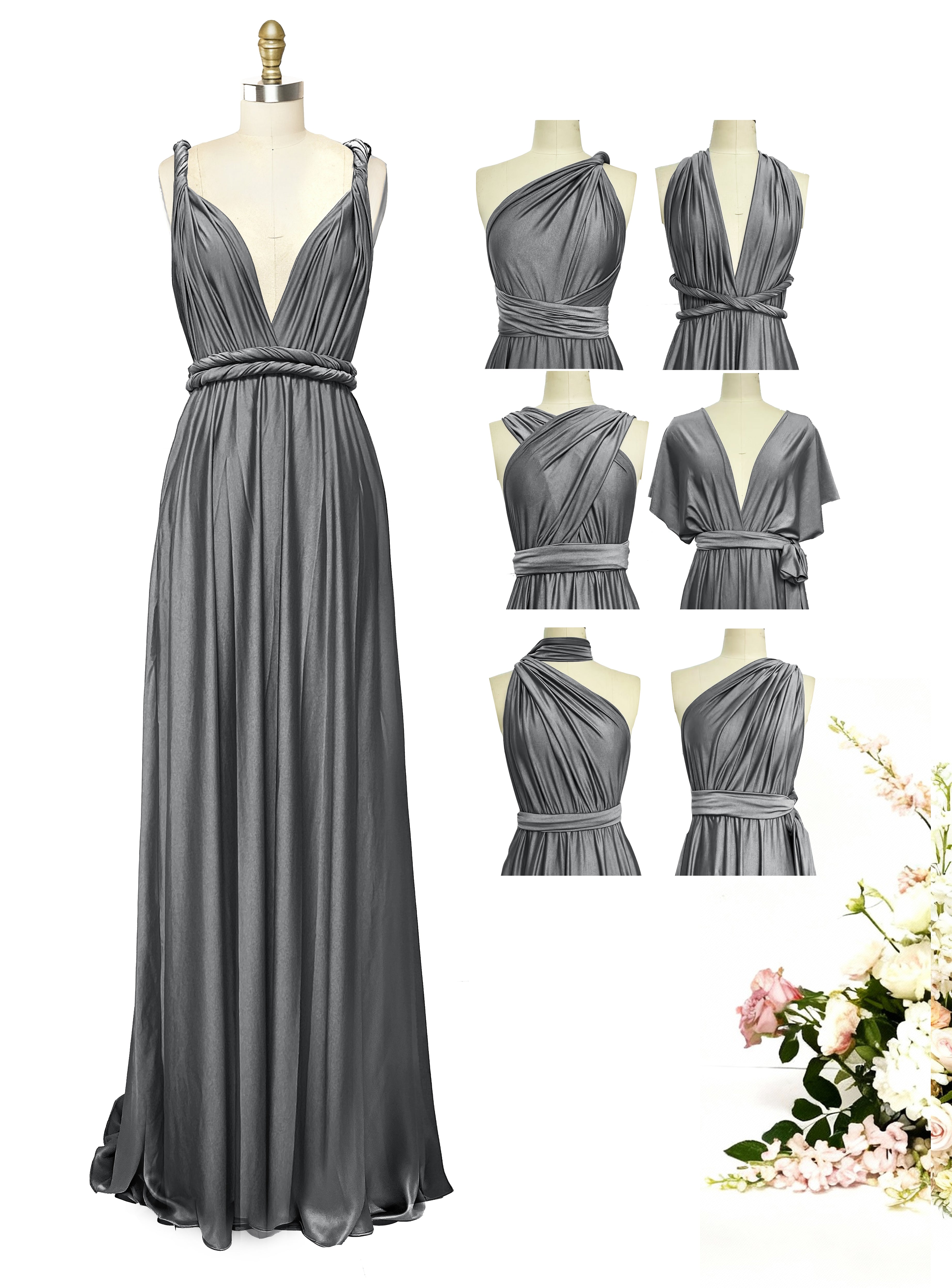 Bridesmaid Maxi Dress with Pockets Convertible Regular Plus size Wedding Bridal Party Bridemaids Gown