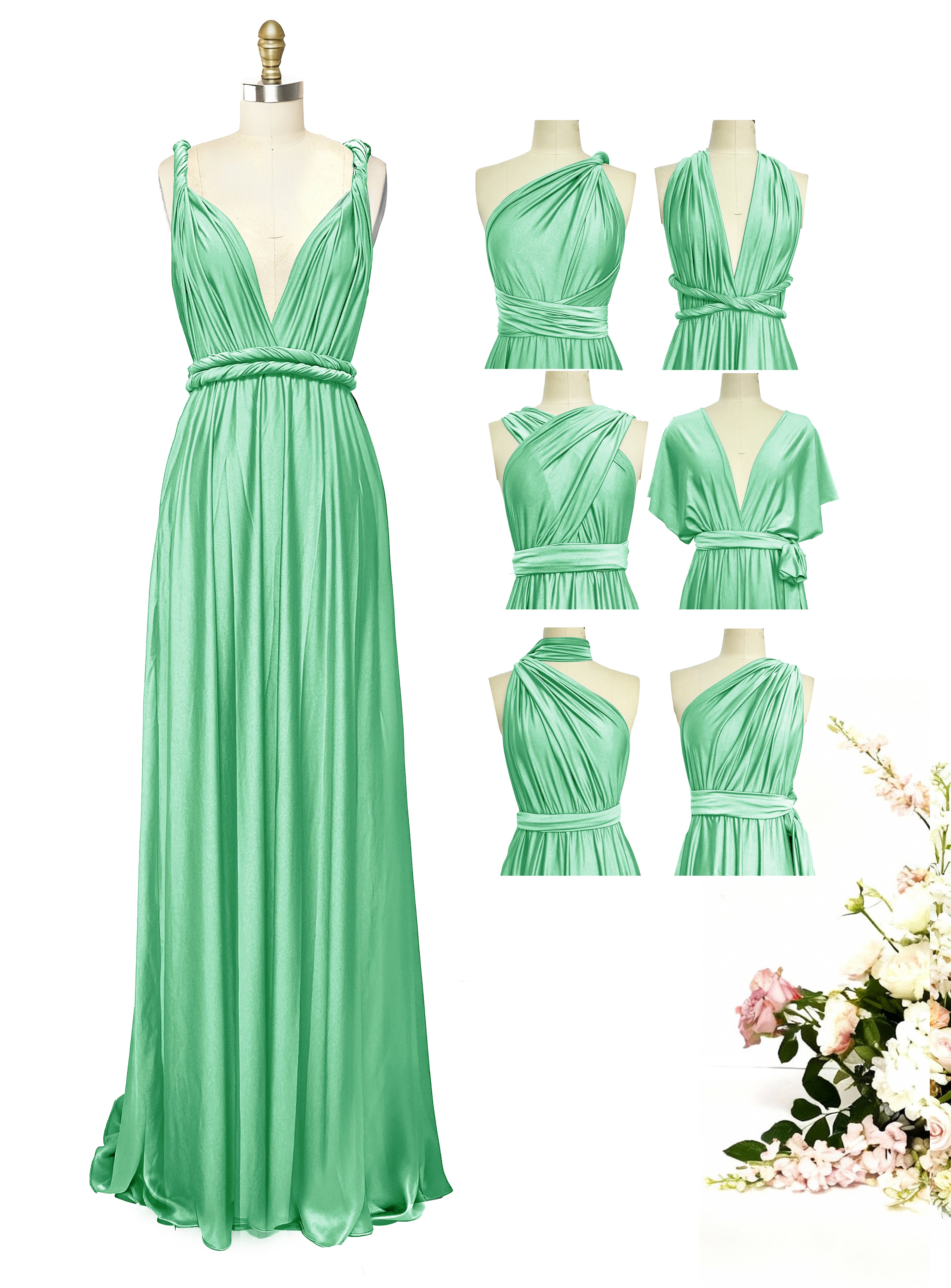 Convertible Wrap Maxi Infinity Dress With Pockets Regular Plus size Wedding Bridal Party Bridemaids Gown