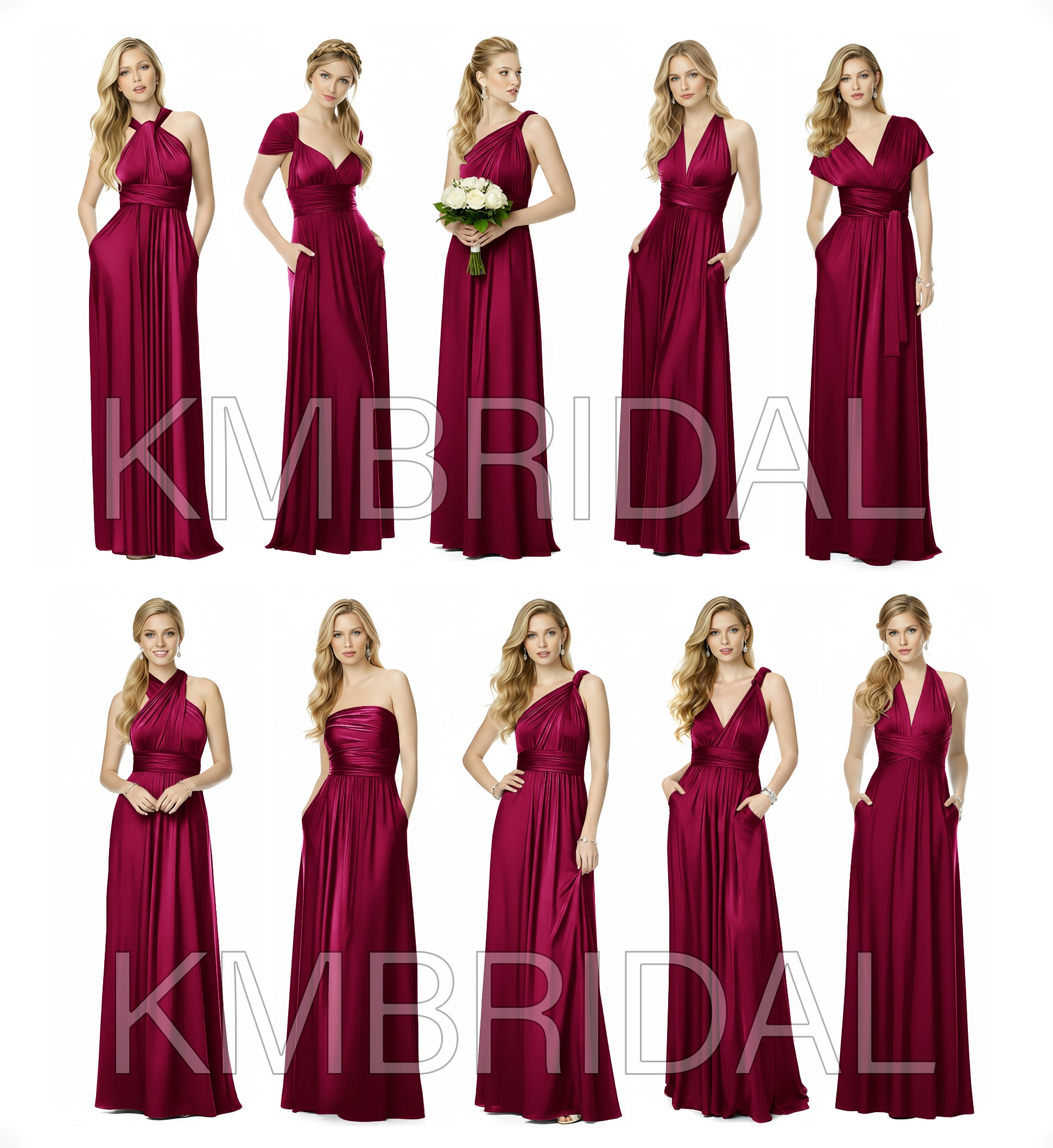 Multiway Bridesmaid Maxi Infinity Dress with Pockets Regular Plus size Wedding Bridal Party Bridemaids Gown
