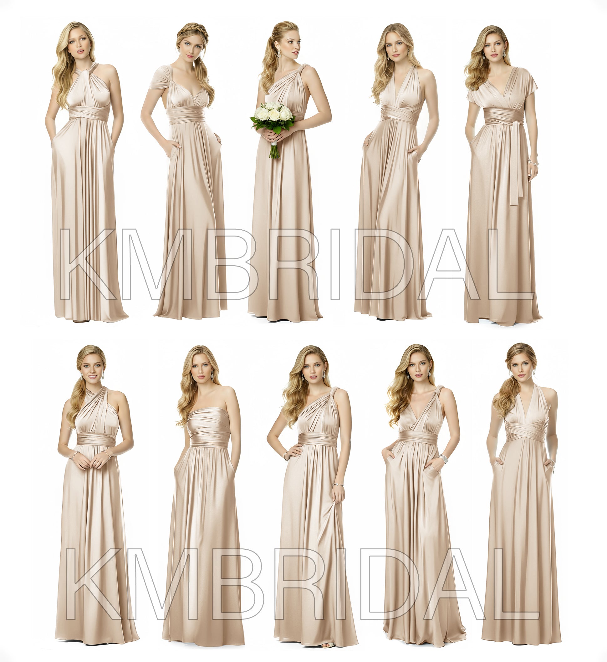 Convertible Wrap Maxi Infinity Dress With Pockets A Bridesmaid s Favorite Look Blushing Pink / One Size Plus