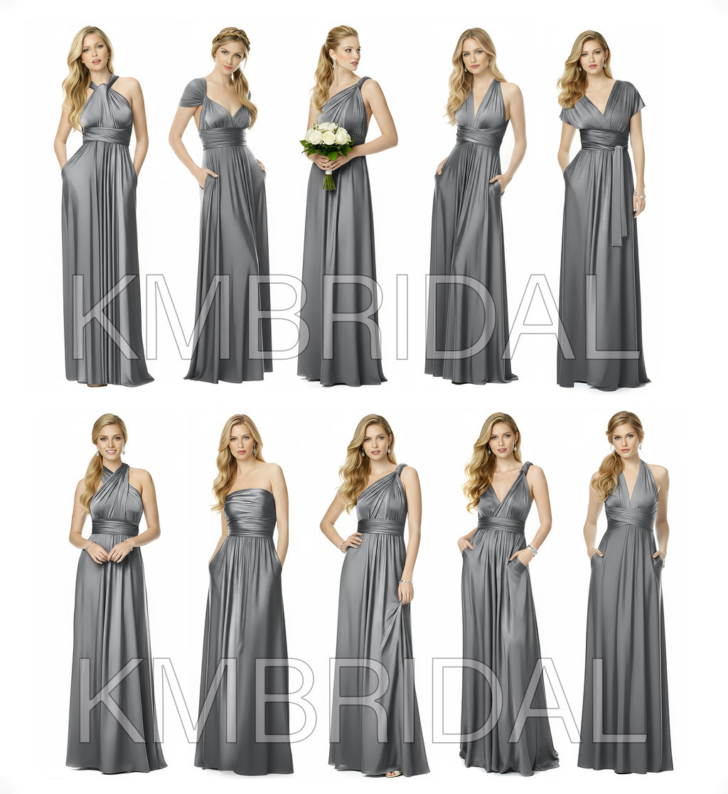 Bridesmaid Maxi Dress with Pockets Convertible Regular Plus size Wedding Bridal Party Bridemaids Gown