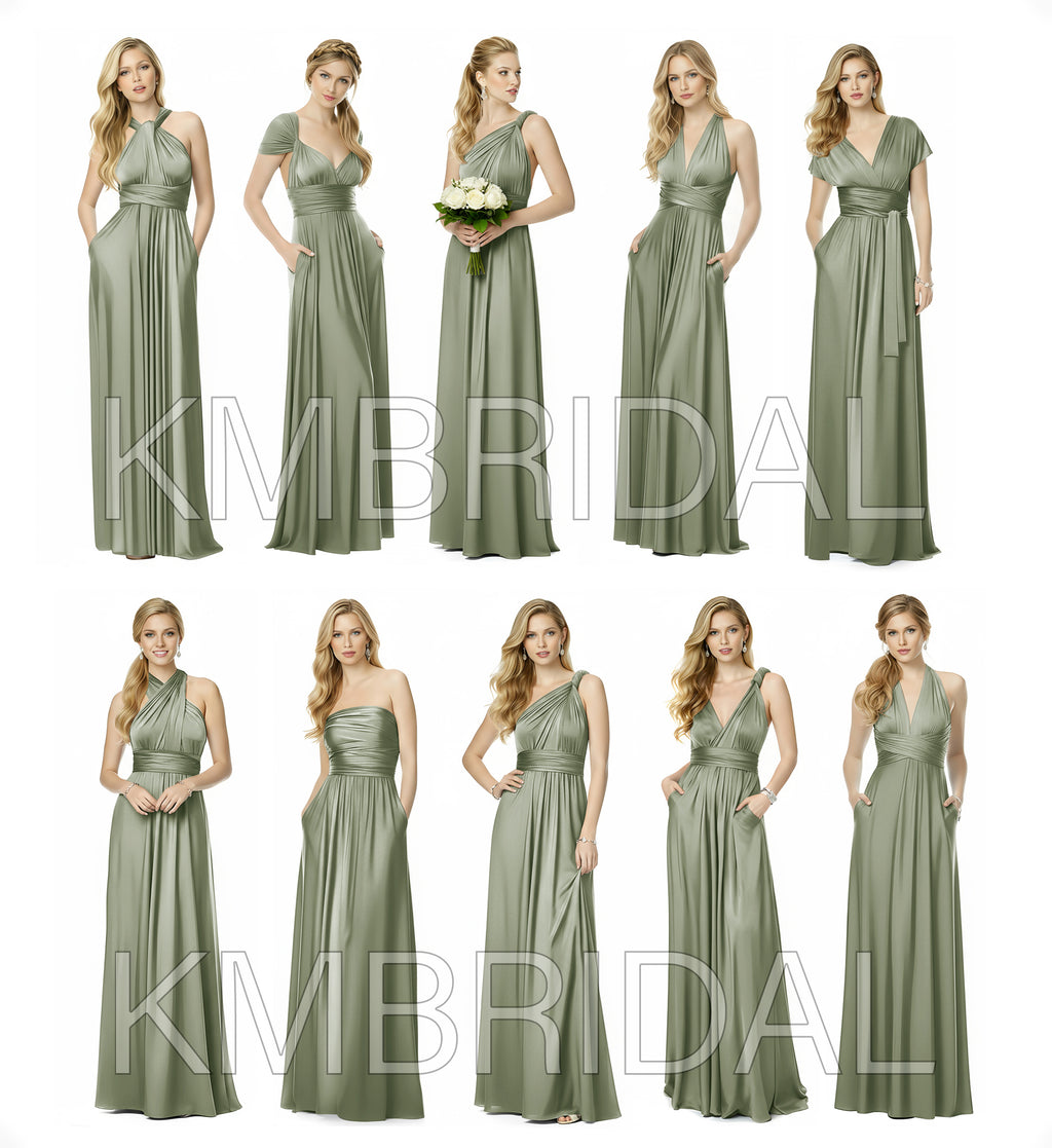 Convertible Infinity Bridesmaid Dress with Pockets – Versatile Multi-Way Wrap Gown for Wedding Parties, Available in Regular & Plus Sizes