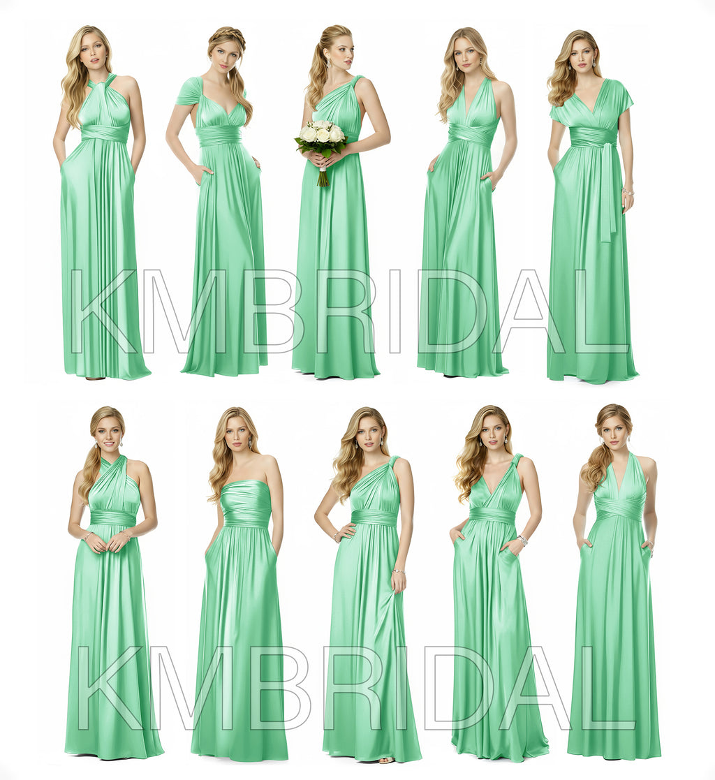 Convertible Wrap Maxi Infinity Dress With Pockets Regular Plus size Wedding Bridal Party Bridemaids Gown