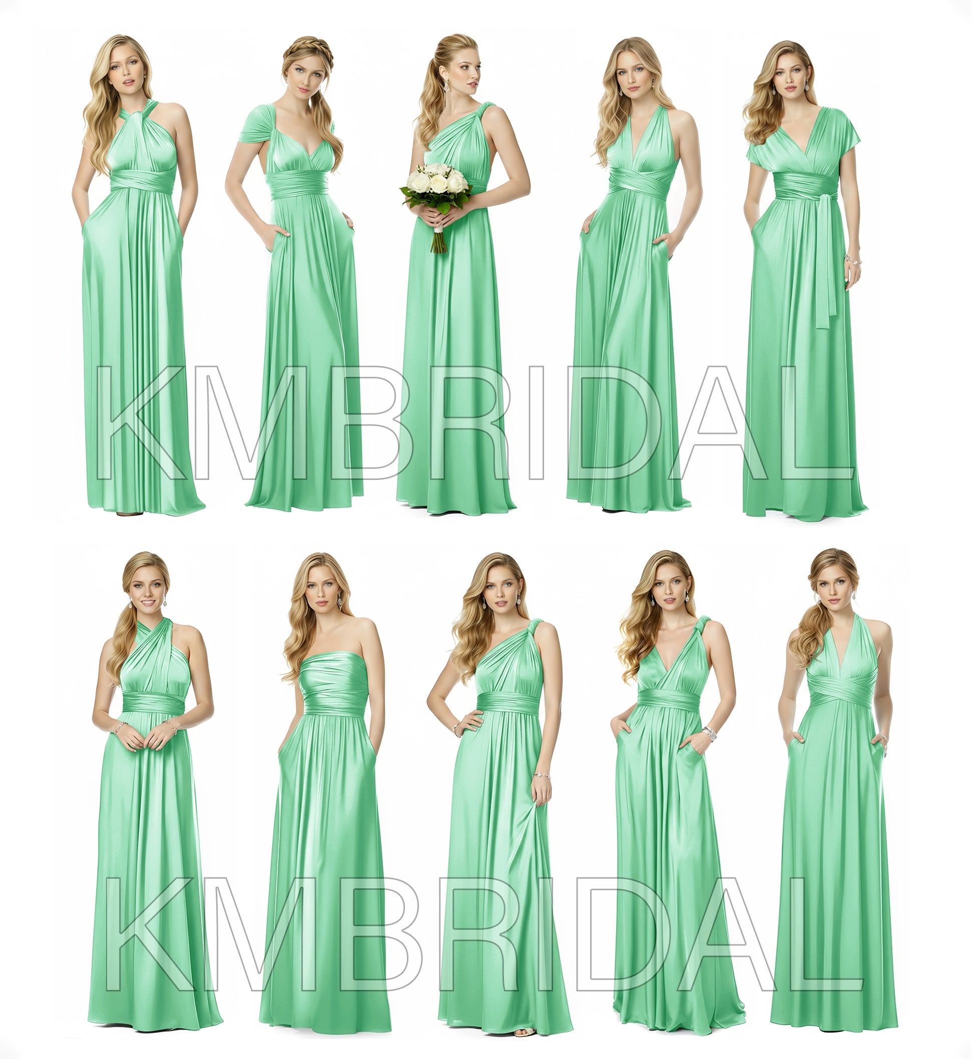Convertible Wrap Maxi Infinity Dress With Pockets Regular Plus size Wedding Bridal Party Bridemaids Gown