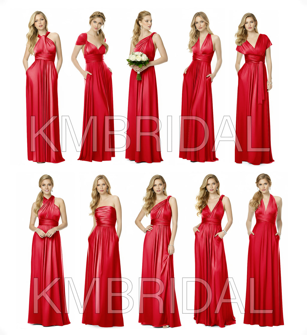 Multiway Floor Length Infinity Transformer Maxi Convertible Wrap Dress With Pockets for Bridesmaid