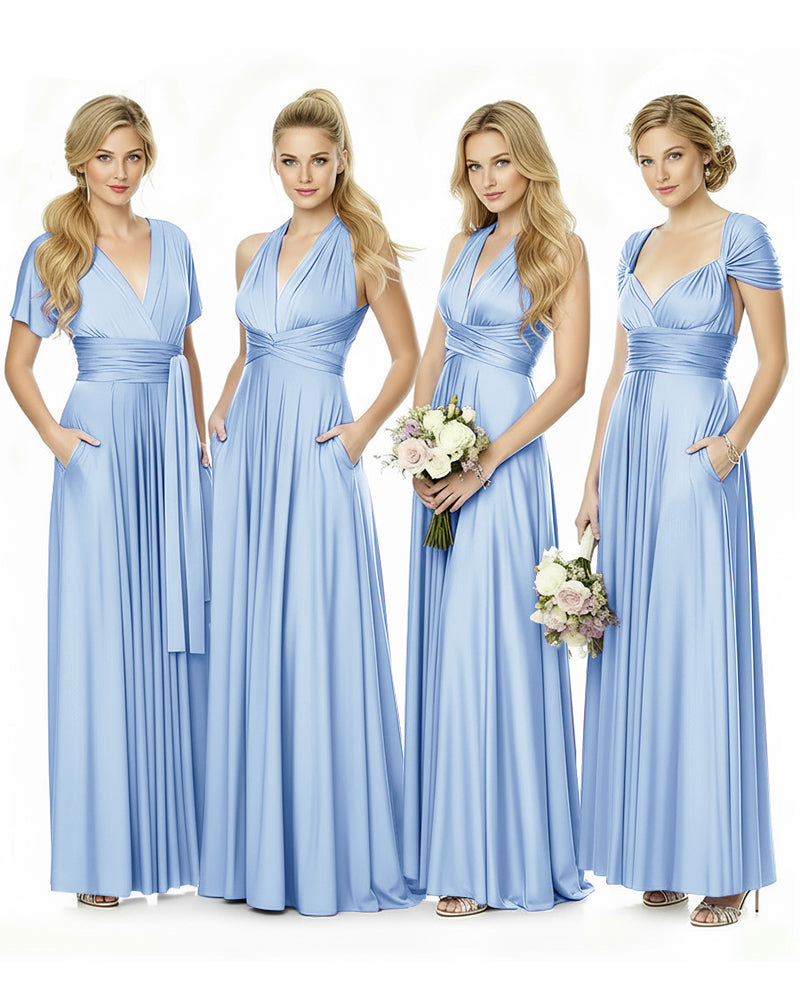 Convertible Maxi Infinity Dress With Pockets for Bridesmaids and Guests Regular Plus size Wedding Bridal Party Bridemaids Gownblue 