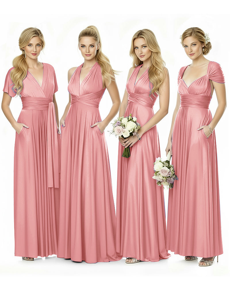 Convertible Maxi Infinity Dress With Pockets for Bridesmaids and Guests Regular Plus size Wedding Bridal Party Bridemaids Gownblushing pink 