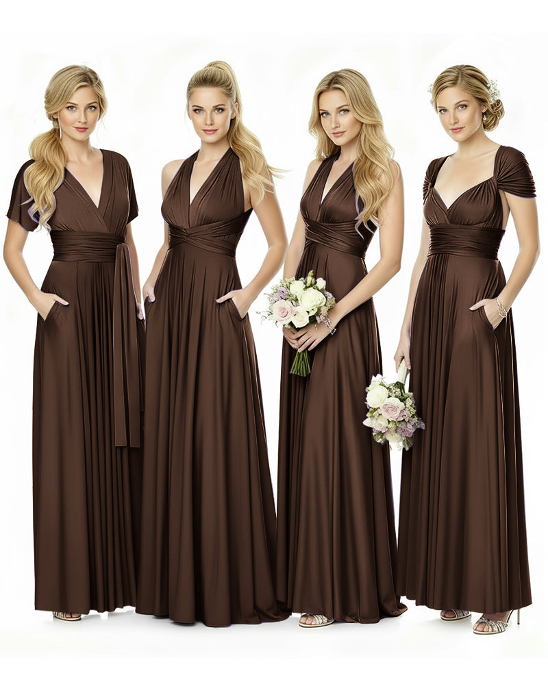Convertible Maxi Infinity Dress With Pockets for Bridesmaids and Guests Regular Plus size Wedding Bridal Party Bridemaids Gownbrown 
