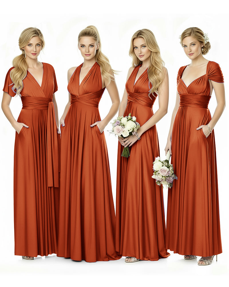 Convertible Maxi Infinity Dress With Pockets for Bridesmaids and Guests Regular Plus size Wedding Bridal Party Bridemaids Gownburnt orange 