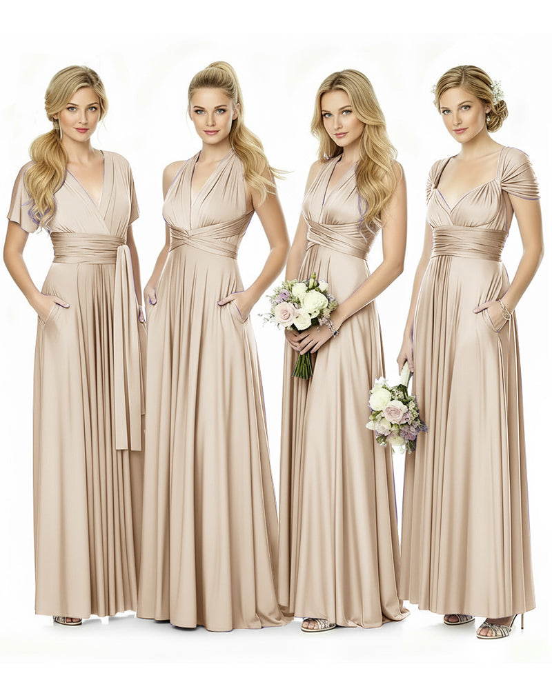 Convertible Maxi Infinity Dress With Pockets for Bridesmaids and Guests Regular Plus size Wedding Bridal Party Bridemaids Gownchampagne 