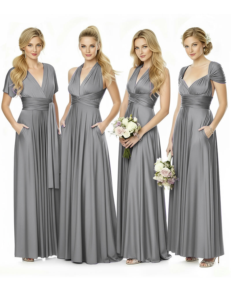 Convertible Maxi Infinity Dress With Pockets for Bridesmaids and Guests Regular Plus size Wedding Bridal Party Bridemaids Gowncharcoal grey 