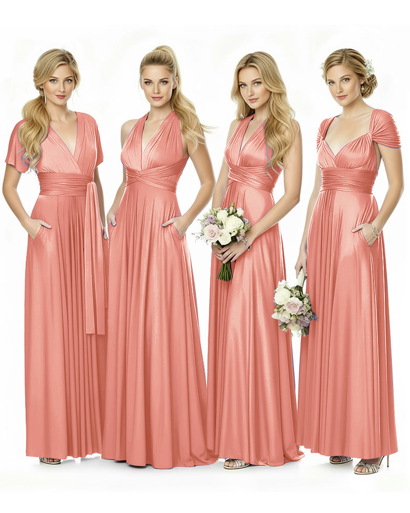 Convertible Maxi Infinity Dress With Pockets for Bridesmaids and Guests Regular Plus size Wedding Bridal Party Bridemaids Gowncoral 