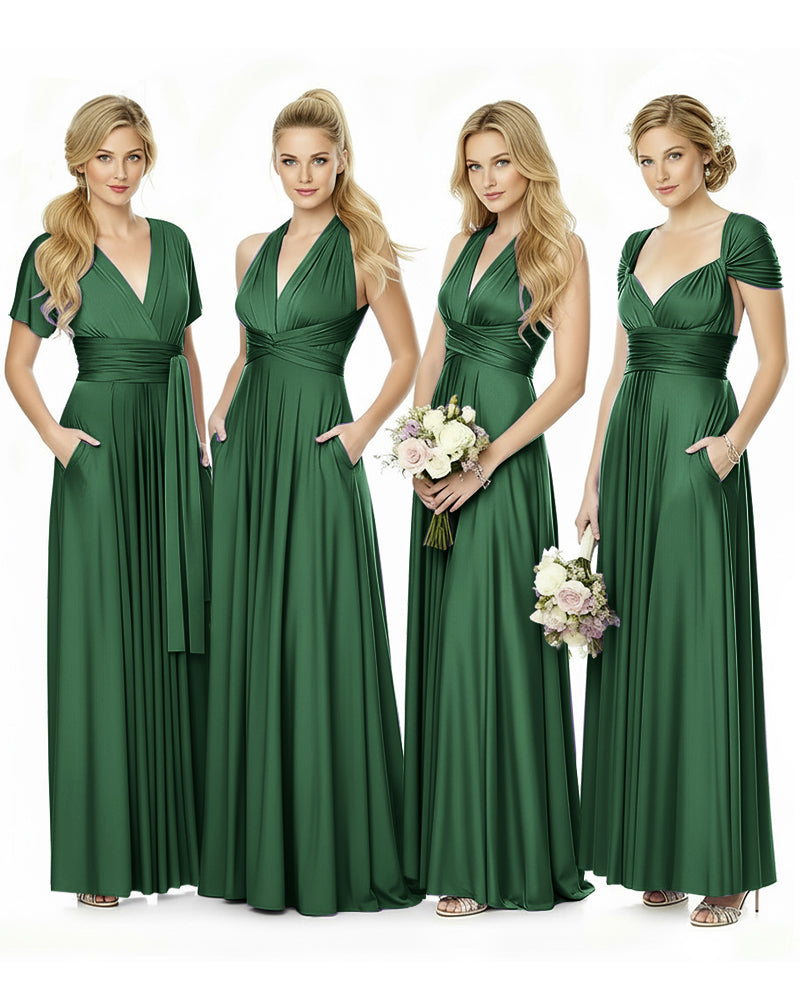 Convertible Maxi Infinity Dress With Pockets for Bridesmaids and Guests Regular Plus size Wedding Bridal Party Bridemaids Gowndark green 