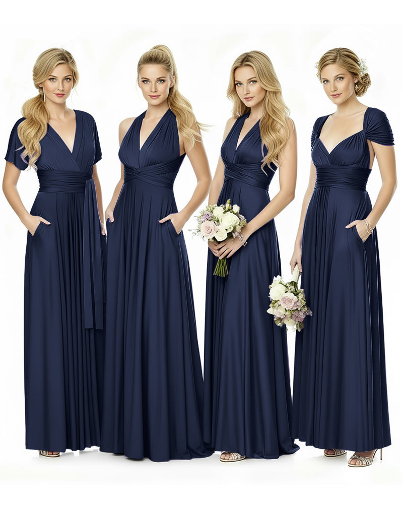 Convertible Maxi Infinity Dress With Pockets for Bridesmaids and Guests Regular Plus size Wedding Bridal Party Bridemaids Gowndark navy 