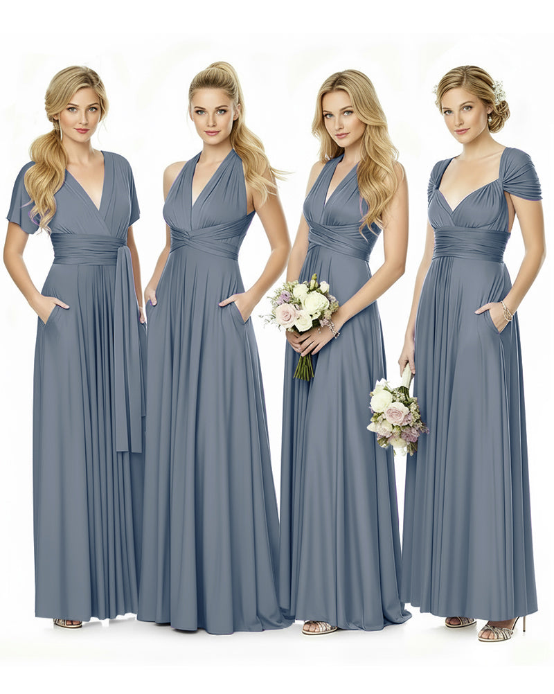 Convertible Maxi Infinity Dress With Pockets for Bridesmaids and Guests Regular Plus size Wedding Bridal Party Bridemaids Gowndusty blue 