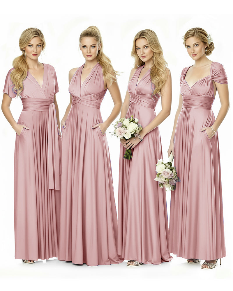 Convertible Maxi Infinity Dress With Pockets for Bridesmaids and Guests Regular Plus size Wedding Bridal Party Bridemaids Gowndusty rose 