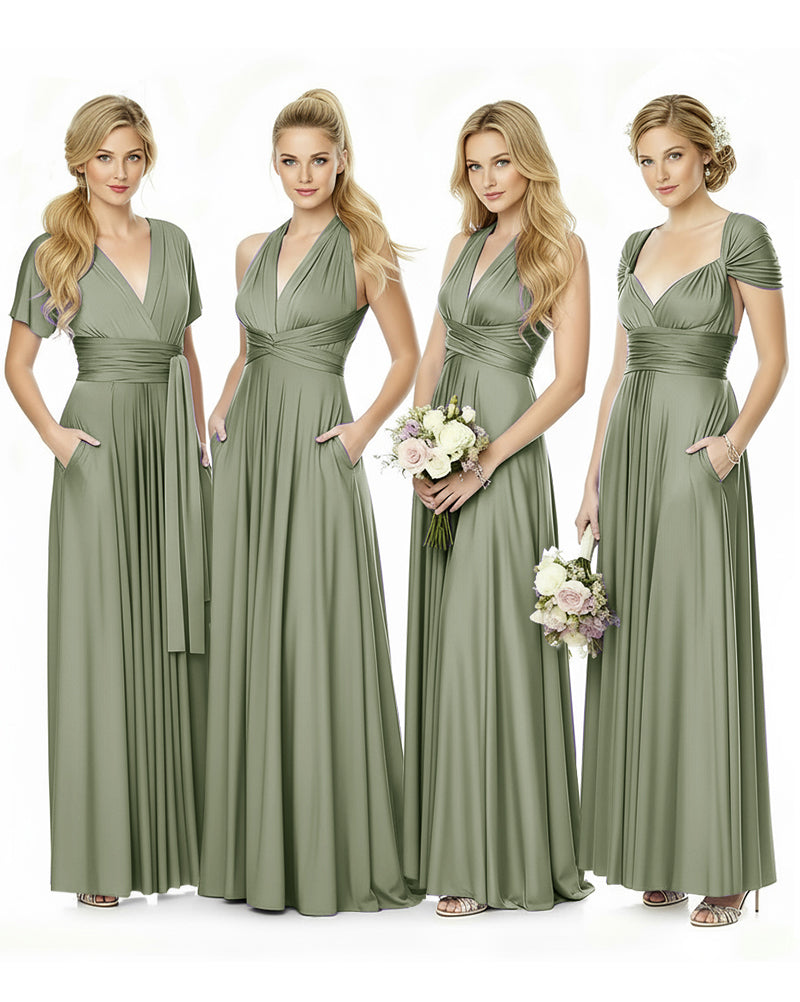 Convertible Maxi Infinity Dress With Pockets for Bridesmaids and Guests Regular Plus size Wedding Bridal Party Bridemaids Gowndusty sage 