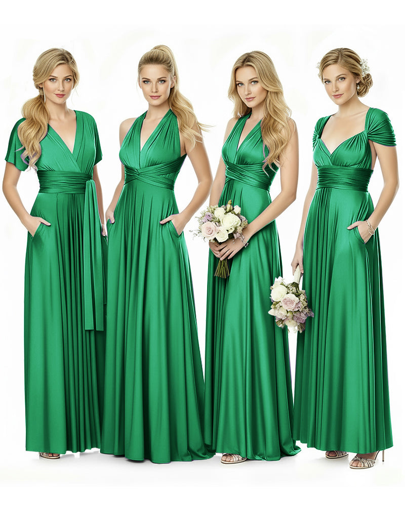 Convertible Maxi Infinity Dress With Pockets for Bridesmaids and Guests Regular Plus size Wedding Bridal Party Bridemaids Gownemerald 