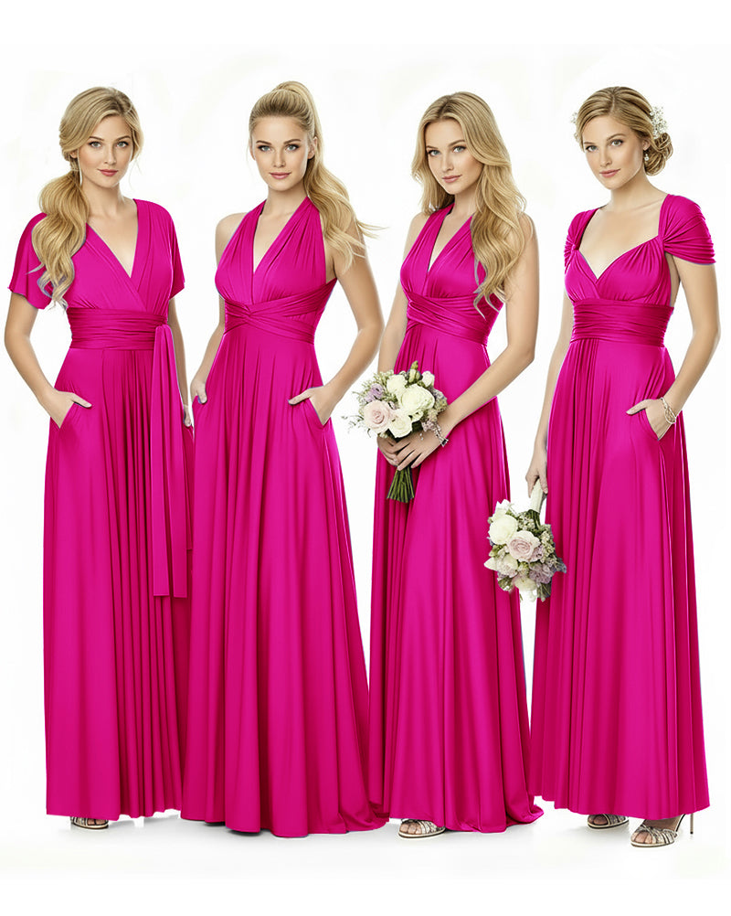 Convertible Maxi Infinity Dress With Pockets for Bridesmaids and Guests Regular Plus size Wedding Bridal Party Bridemaids Gownfuchsia 