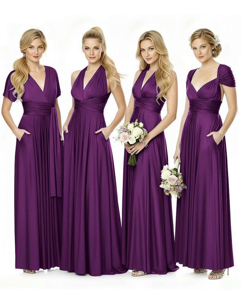 Convertible Maxi Infinity Dress With Pockets for Bridesmaids and Guests Regular Plus size Wedding Bridal Party Bridemaids Gowngrape 