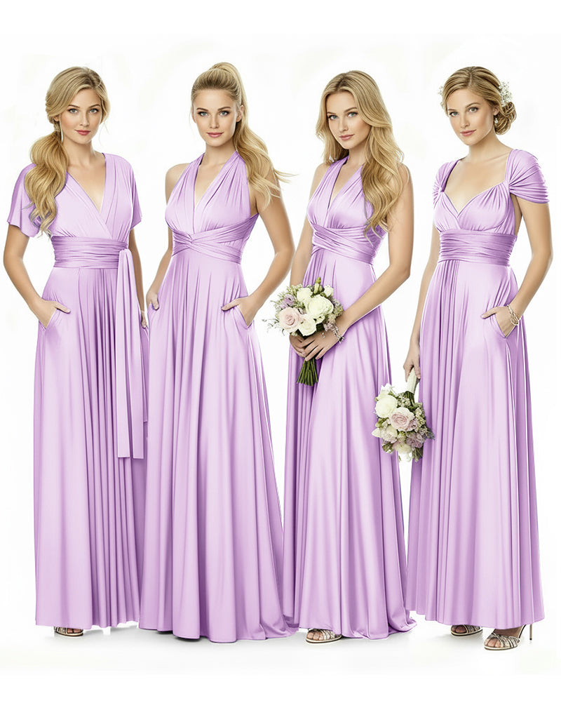 Convertible Maxi Infinity Dress With Pockets for Bridesmaids and Guests Regular Plus size Wedding Bridal Party Bridemaids Gownlilac 