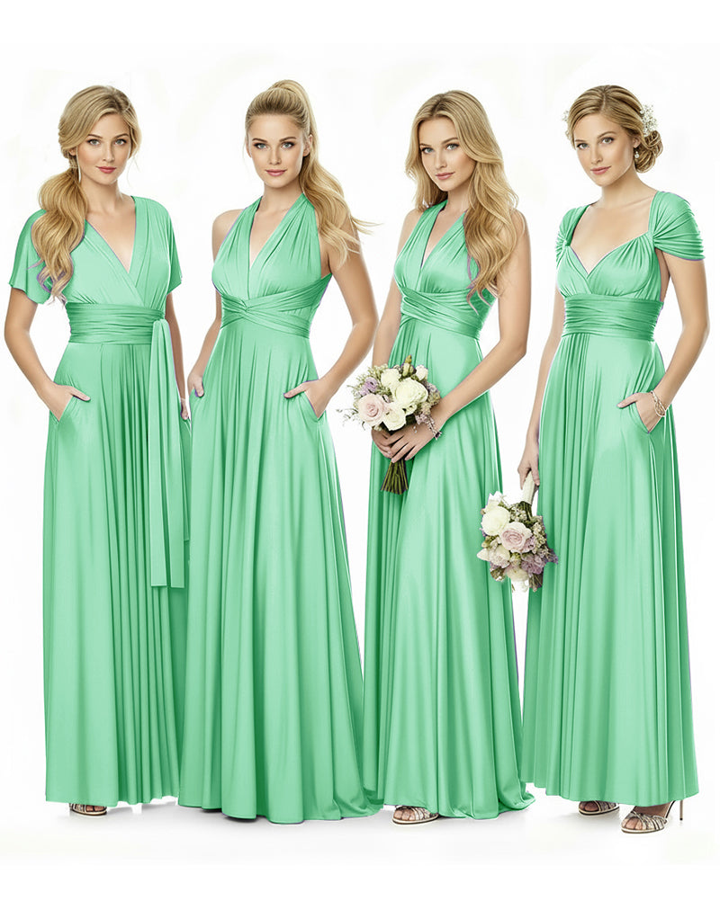 Convertible Maxi Infinity Dress With Pockets for Bridesmaids and Guests Regular Plus size Wedding Bridal Party Bridemaids Gownmint green 