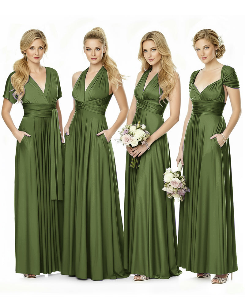 Convertible Maxi Infinity Dress With Pockets for Bridesmaids and Guests Regular Plus size Wedding Bridal Party Bridemaids Gownolive 