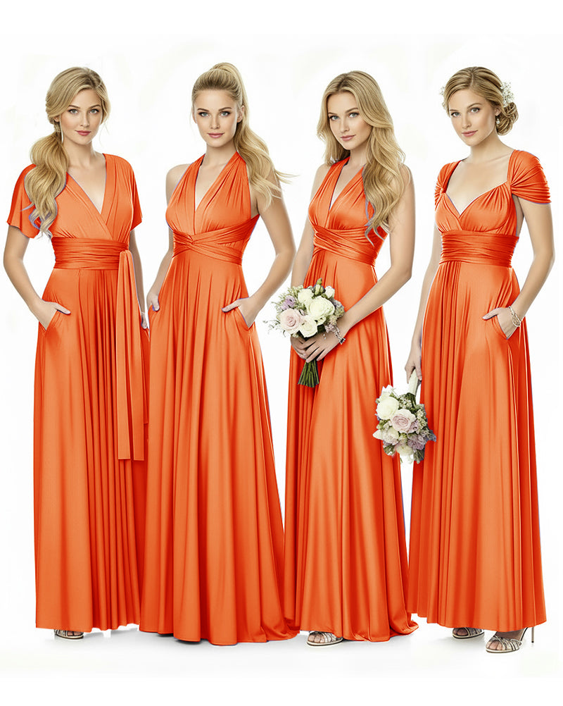 Convertible Maxi Infinity Dress With Pockets for Bridesmaids and Guests Regular Plus size Wedding Bridal Party Bridemaids Gownorange 