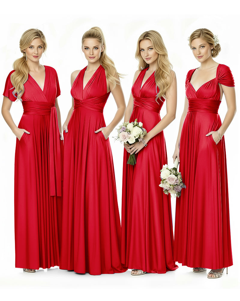 Convertible Maxi Infinity Dress With Pockets for Bridesmaids and Guests Regular Plus size Wedding Bridal Party Bridemaids Gownred 