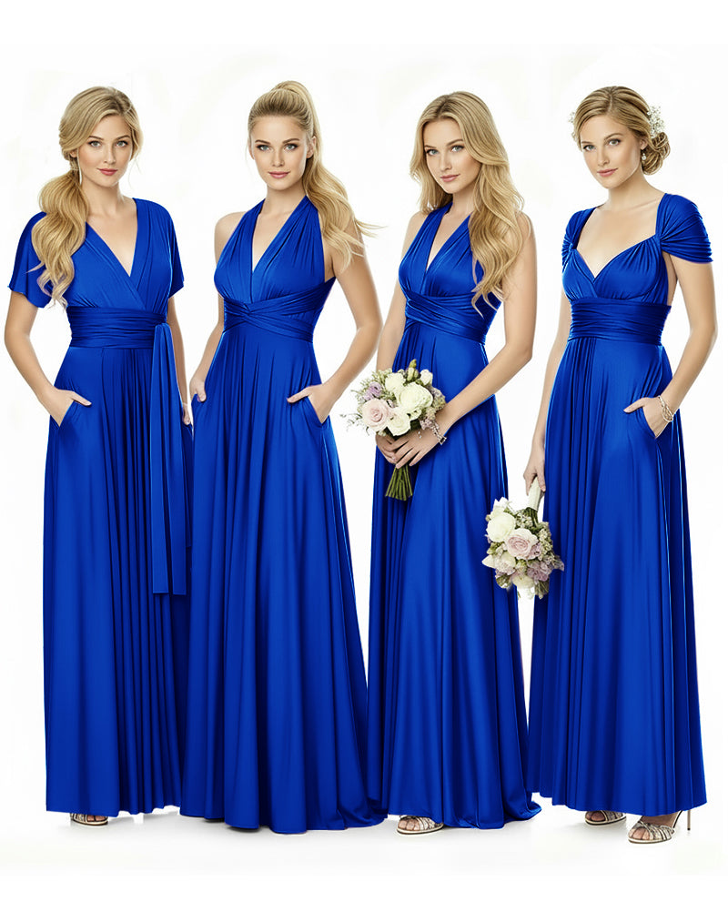 Convertible Maxi Infinity Dress With Pockets for Bridesmaids and Guests Regular Plus size Wedding Bridal Party Bridemaids Gownroyal blue 