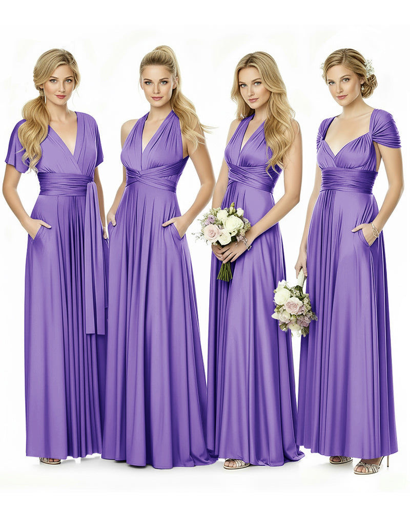 Convertible Maxi Infinity Dress With Pockets for Bridesmaids and Guests Regular Plus size Wedding Bridal Party Bridemaids Gown
