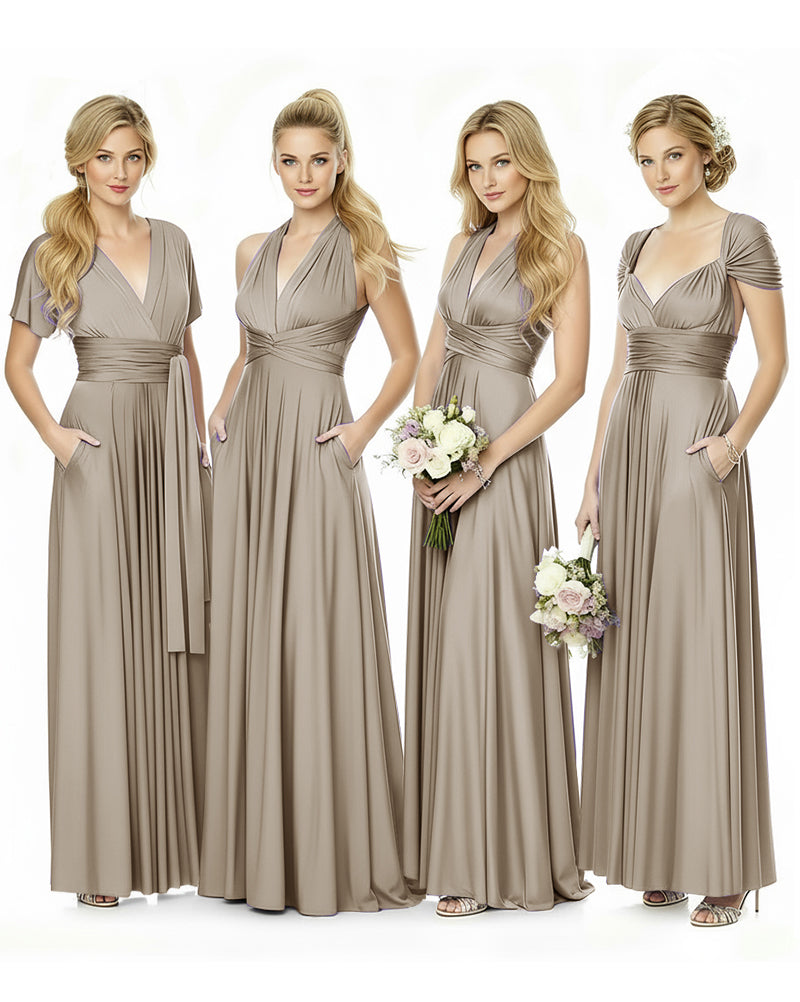 Convertible Maxi Infinity Dress With Pockets for Bridesmaids and Guests Regular Plus size Wedding Bridal Party Bridemaids Gowntaupe 