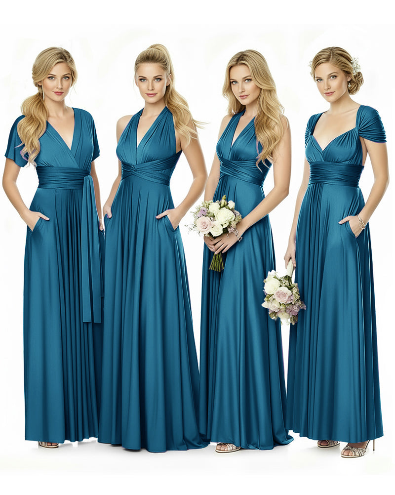Convertible Maxi Infinity Dress With Pockets for Bridesmaids and Guests Regular Plus size Wedding Bridal Party Bridemaids Gownteal blue 