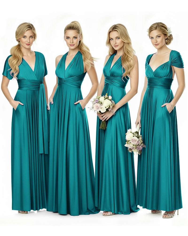 Convertible Maxi Infinity Dress With Pockets for Bridesmaids and Guests Regular Plus size Wedding Bridal Party Bridemaids Gownteal green 