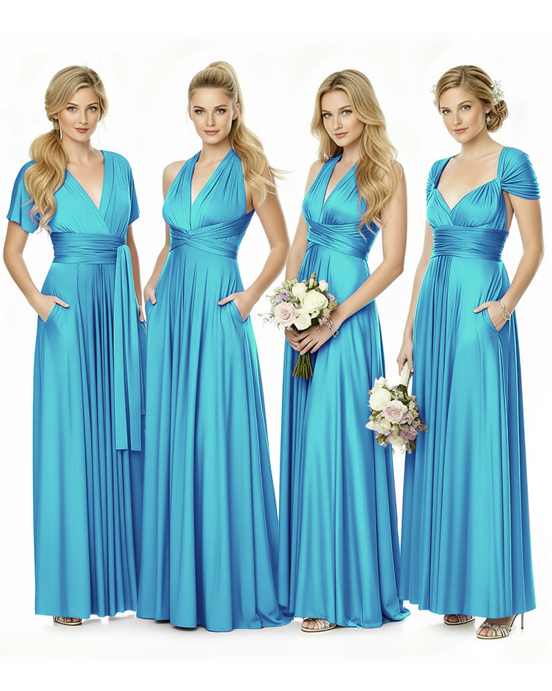 Convertible Maxi Infinity Dress With Pockets for Bridesmaids and Guests Regular Plus size Wedding Bridal Party Bridemaids Gownturquoise blue 