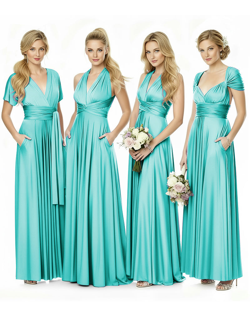 Convertible Maxi Infinity Dress With Pockets for Bridesmaids and Guests Regular Plus size Wedding Bridal Party Bridemaids Gownturquoise 