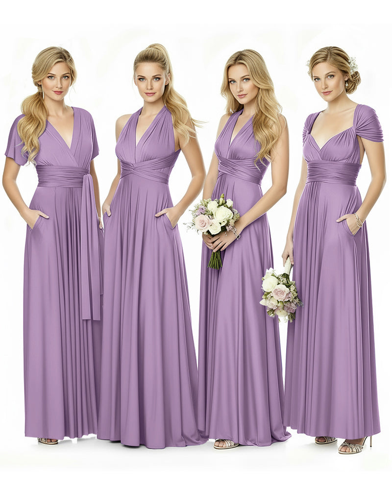 Convertible Maxi Infinity Dress With Pockets for Bridesmaids and Guests Regular Plus size Wedding Bridal Party Bridemaids Gownwisteria mauve 