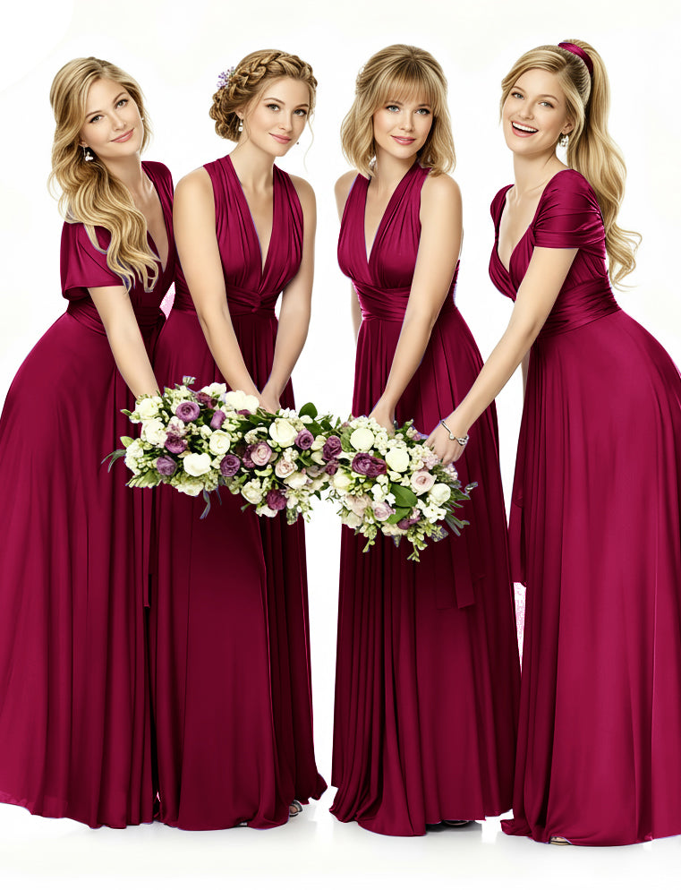 Multiway Bridesmaid Maxi Infinity Dress with Pockets Regular Plus size Wedding Bridal Party Bridemaids Gownburgundy 