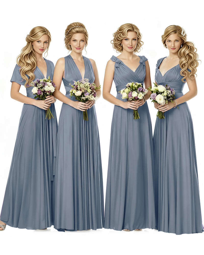 Multiway Wrap Maxi Infinity Dress With Pockets Regular Plus size Wedding Bridal Party Bridemaids Gowndusty blue 
