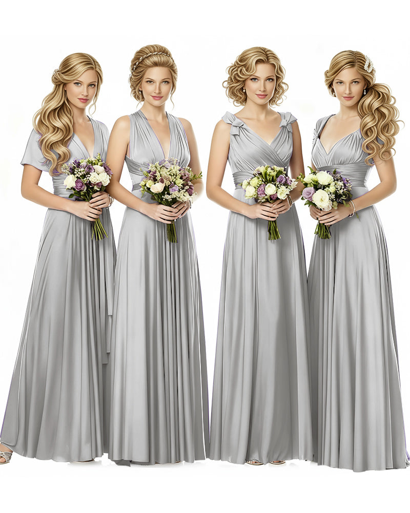 Multiway Wrap Maxi Infinity Dress With Pockets Regular Plus size Wedding Bridal Party Bridemaids Gownsilver 