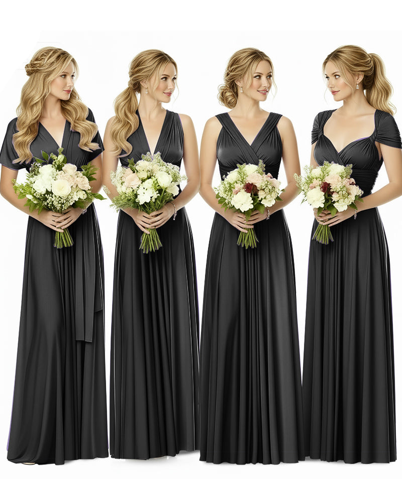 Bridesmaid Maxi Infinity Dress with Pockets Regular Plus size Wedding Bridal Party Bridemaids Gownblack 