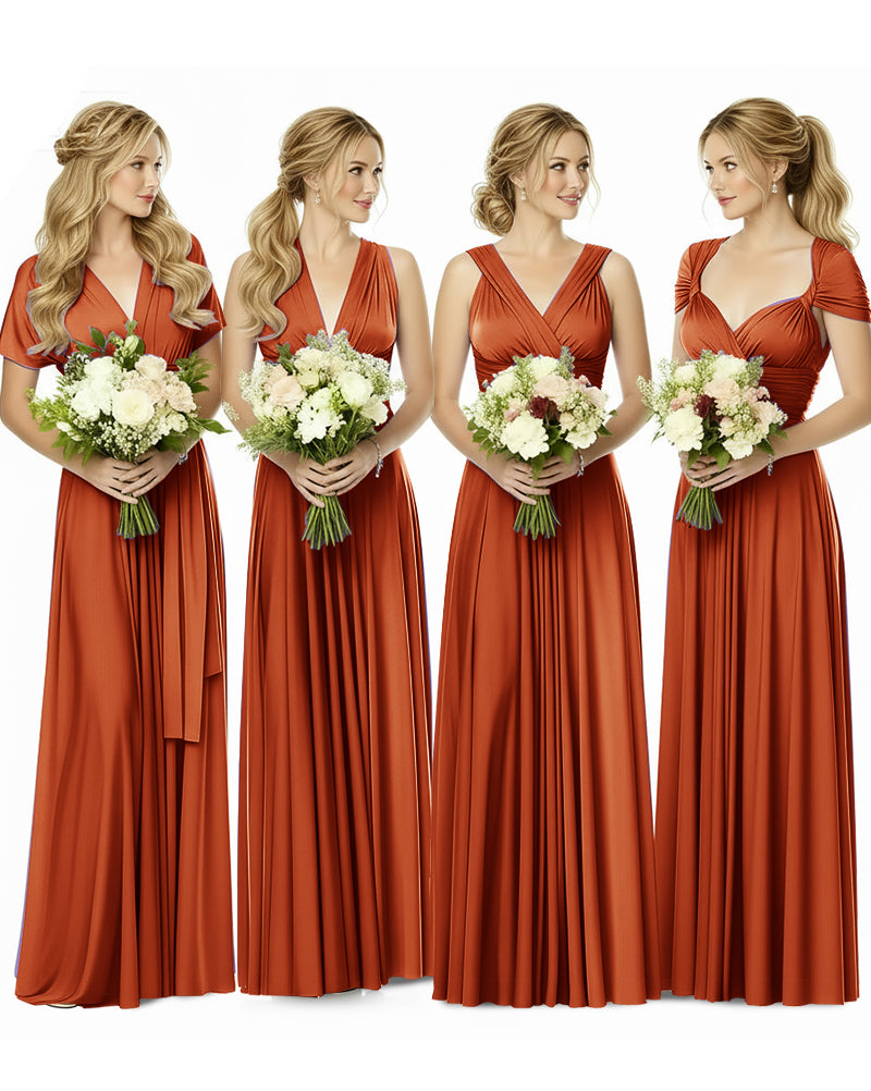 Bridesmaid Maxi Infinity Dress with Pockets Regular Plus size Wedding Bridal Party Bridemaids Gownburnt orange 